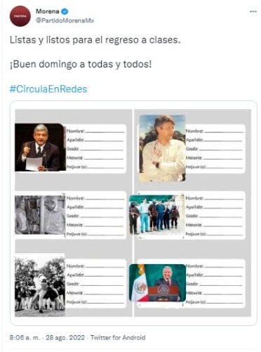 Morena lanza etiquetas de AMLO para el regreso a clases