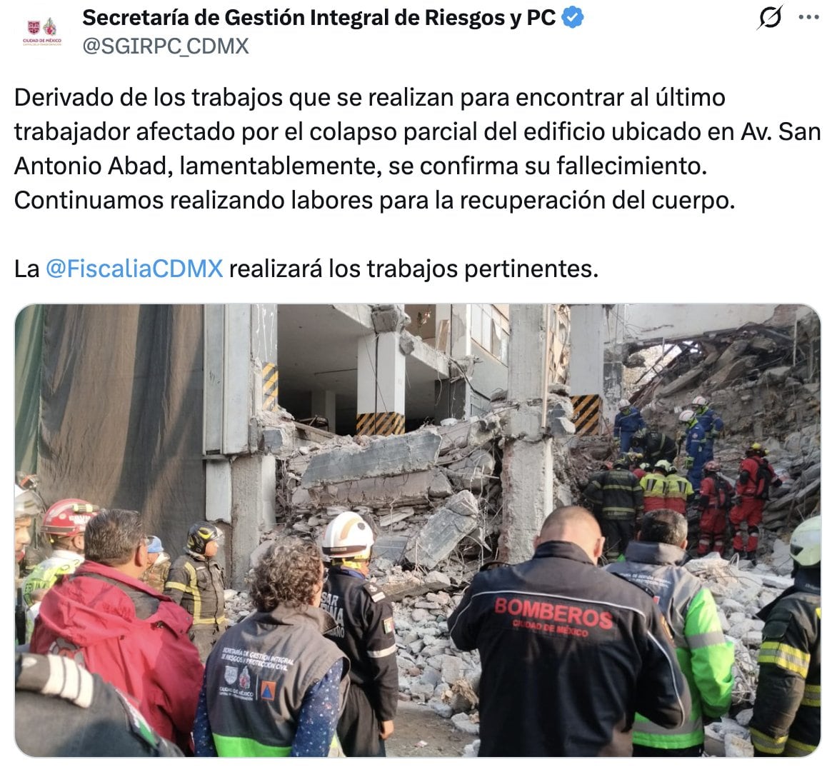 Recuperan el tercer cuerpo tras derrumbe del edificio de San Antonio Abad