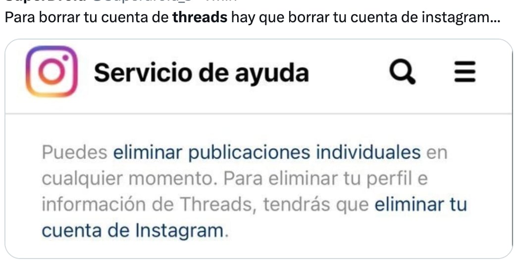 Threads no puede eliminarse sin borrar Instagram