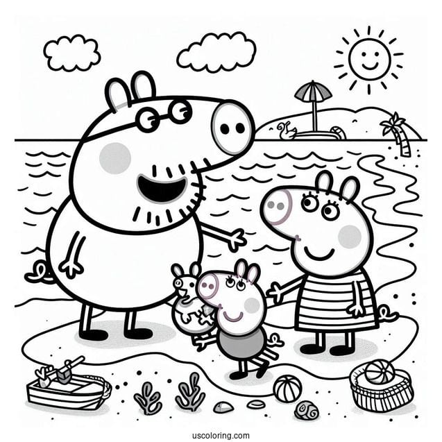 Dibujos de Papá Cerdito con Peppa Pig y George para colorear por el Día del Padre