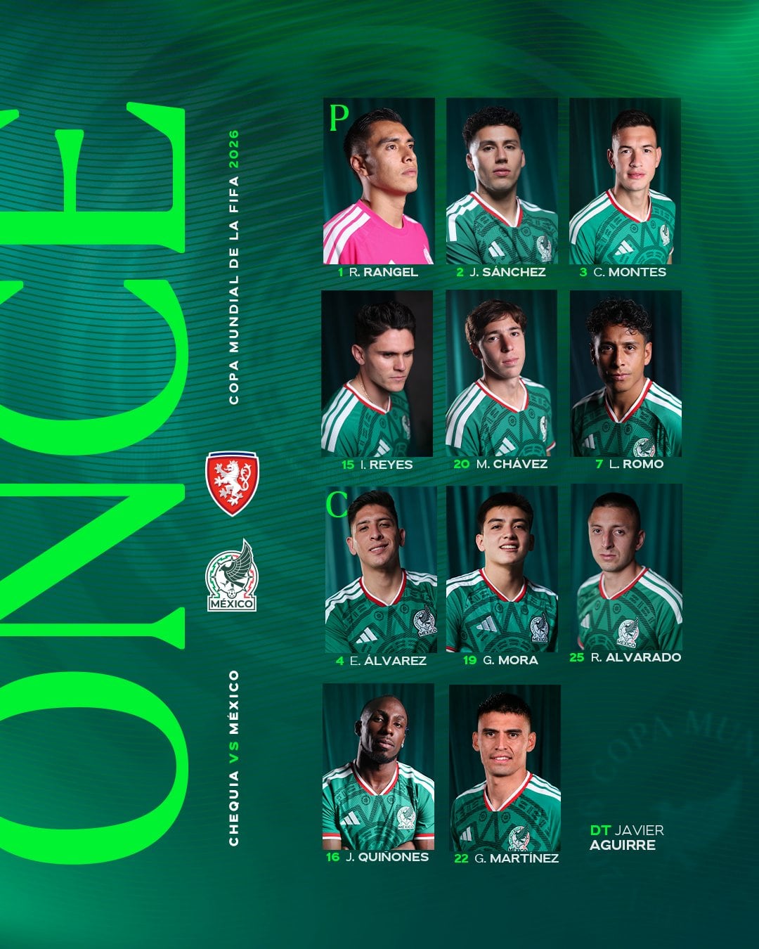 Los 11 titulares de México que jugarán ante Chequia.