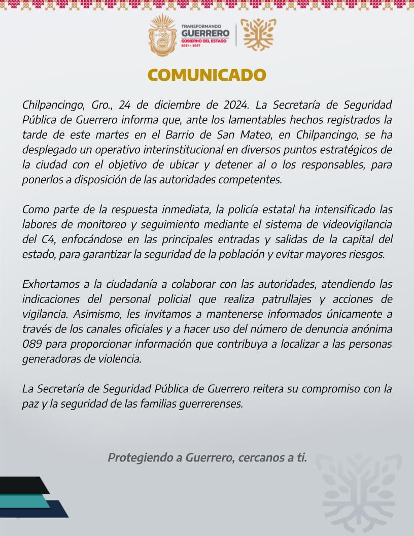 Comunicado de la Secretaría de Seguridad Pública tras asesinato de Martín Roberto Ramírez Ruiz