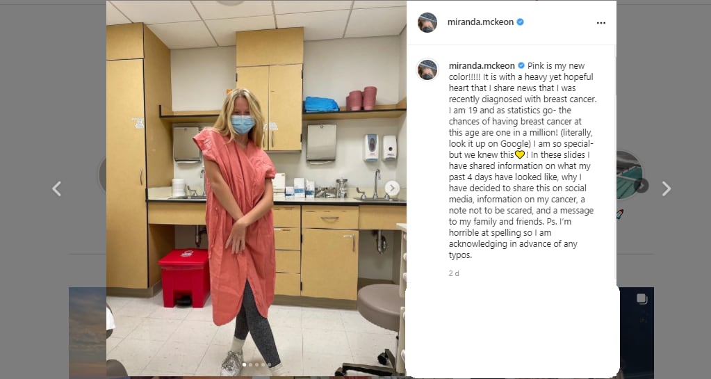 Miranda McKeon es diagnosticada con cáncer de mama.