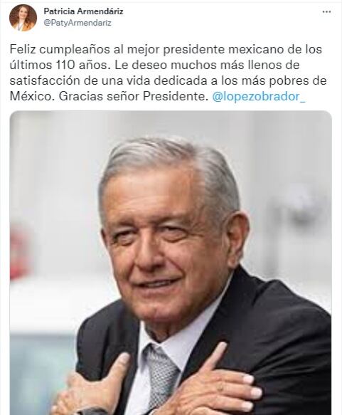 Patricia Armendáriz felicita a AMLO