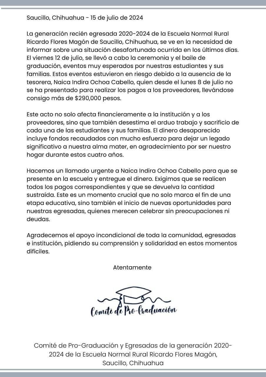 Comunicado tras estafa a estudiantes de la Escuela Normal Rural Ricardo Flores Magón