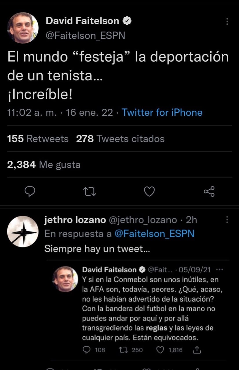 David Faitelson defendió a Novak Djokovic