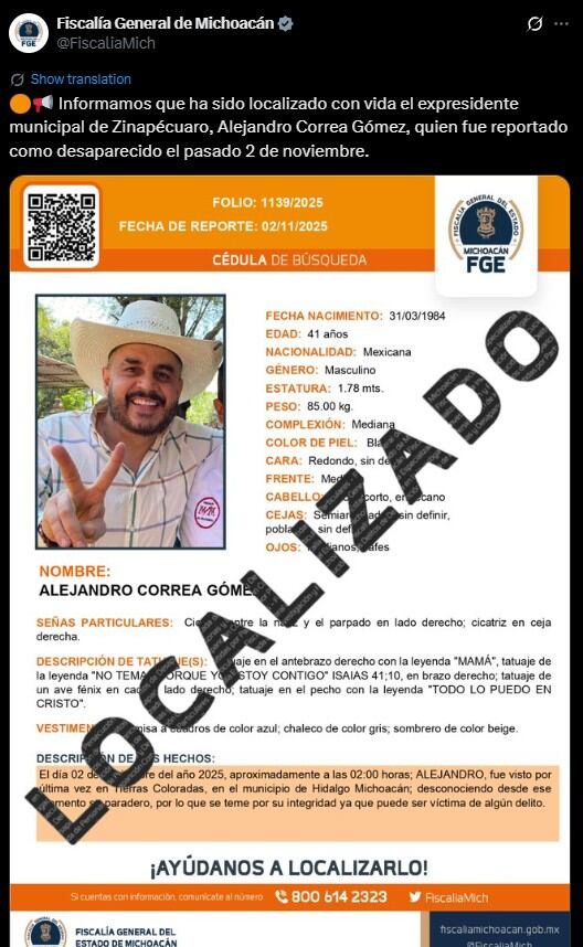 Alejandro Correa Gómez, exalcalde de Zinapécuaro