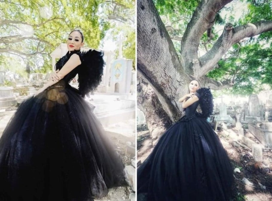 Quinceañera con vestido negro