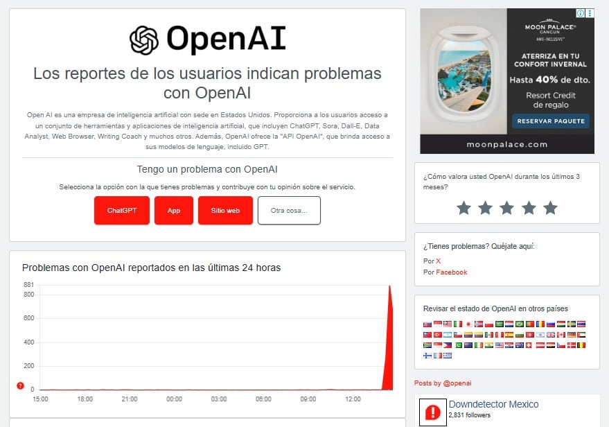 Caída de ChatGPT hoy