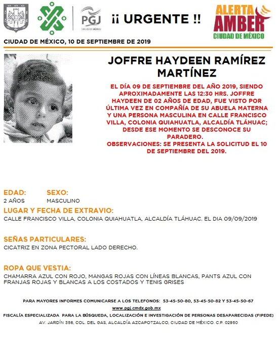 Joffre Haydeen Ramírez Martínez Alerta Amber