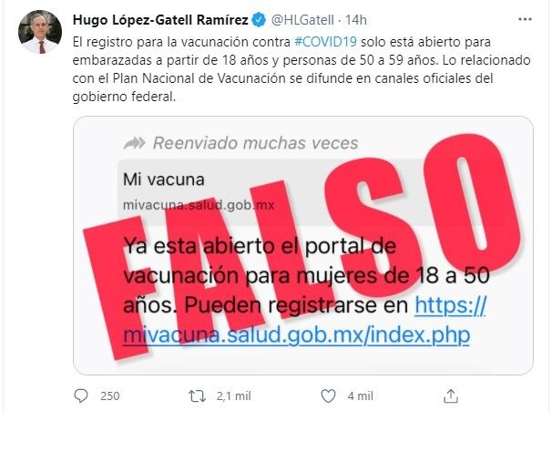 Hugo López-Gatell. Desmiente Fake news vacunación