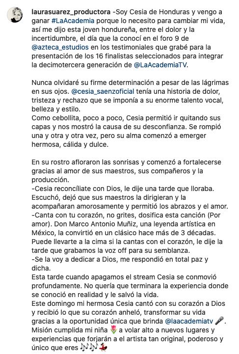 Mensajes entre productora de La Academia y Cesia.