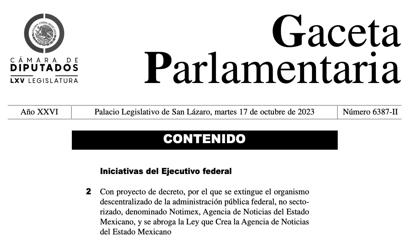 Gaceta parlamentaria 17 de octubre 2023