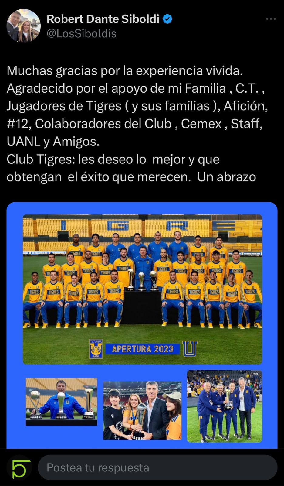 El mensaje de Robert Dante Siboldi.