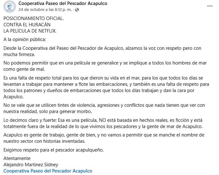 Pescadores de Acapulco rechazan "Contra el huracán" por su retrato del sector