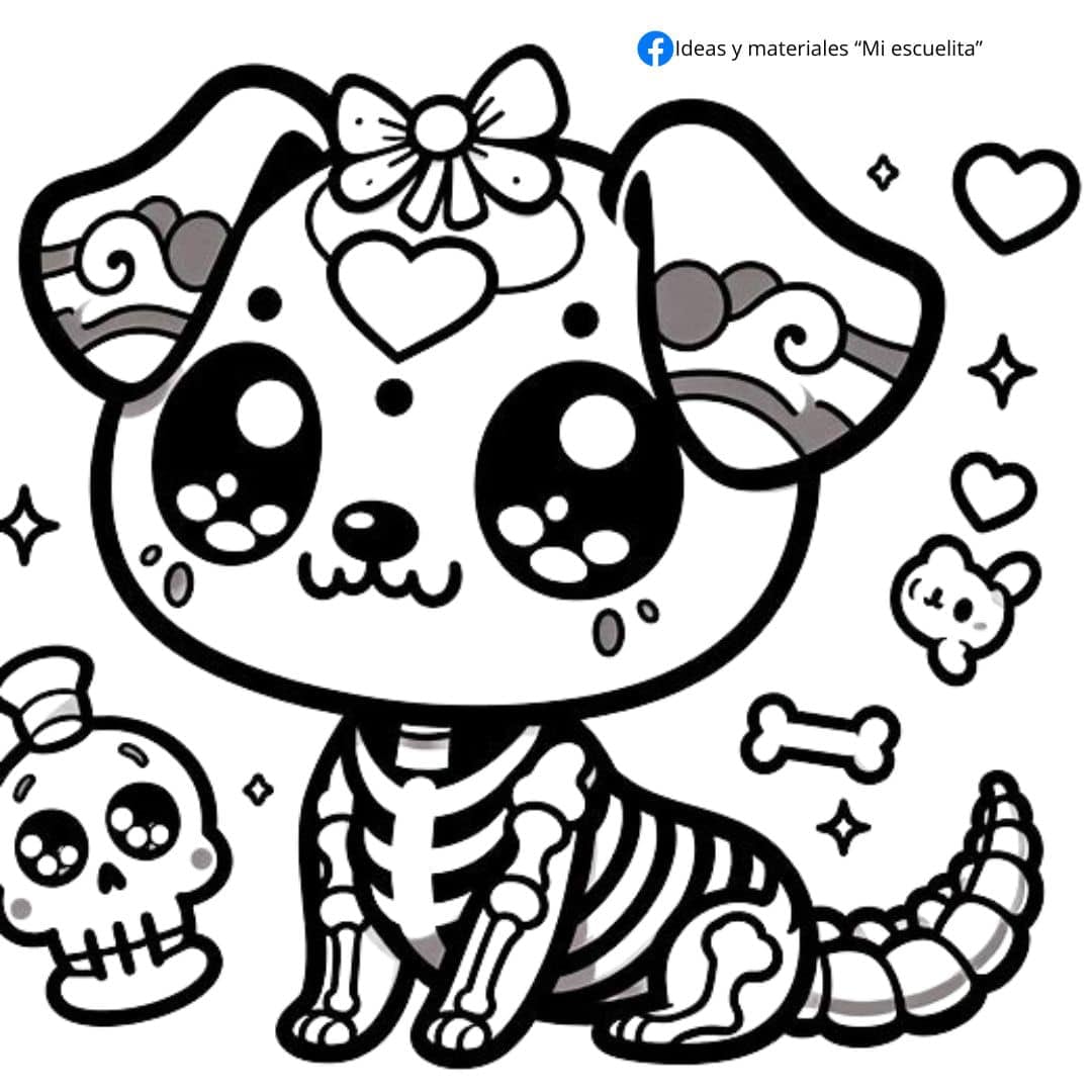 Plantillas bonitas de perros para colorear el Día de Muertos