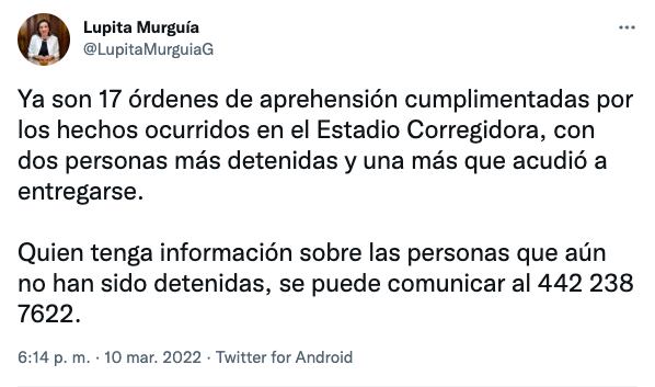 Secretaria de Gobierno de Querétaro informa sobre detenciones