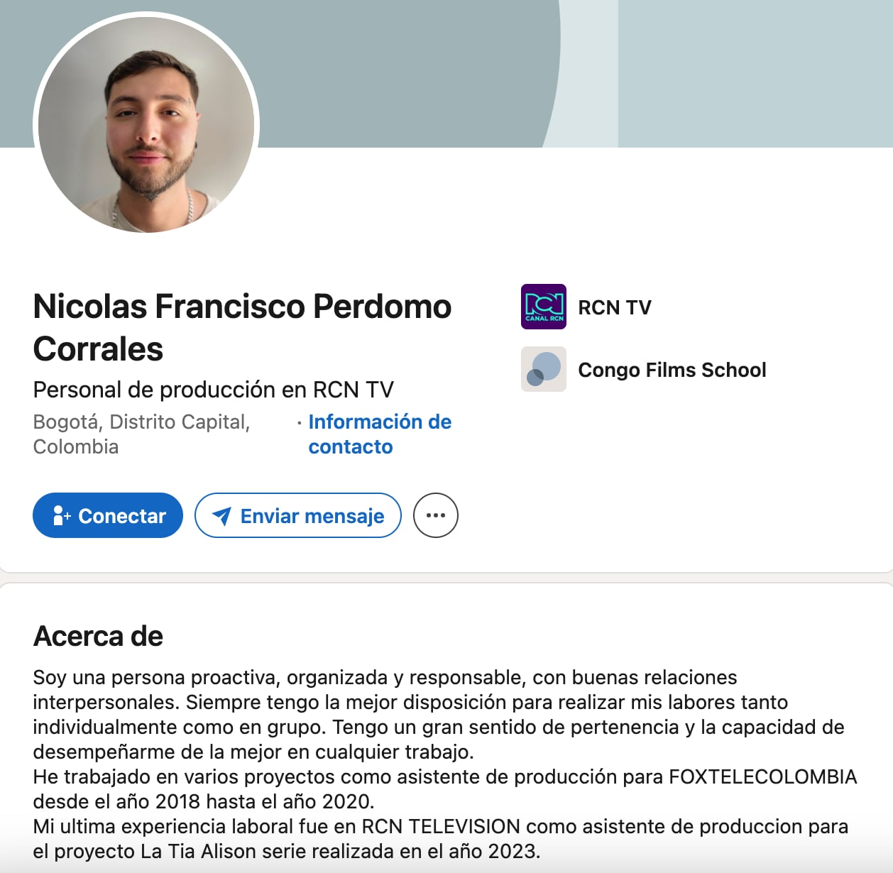 Nicolás Francisco Perdomo Corrales, miembro de producción de Sin senos sí hay paraíso
