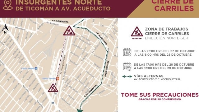 Cierre de Insurgentes Norte por trabajos en Cetram Indios Verdes