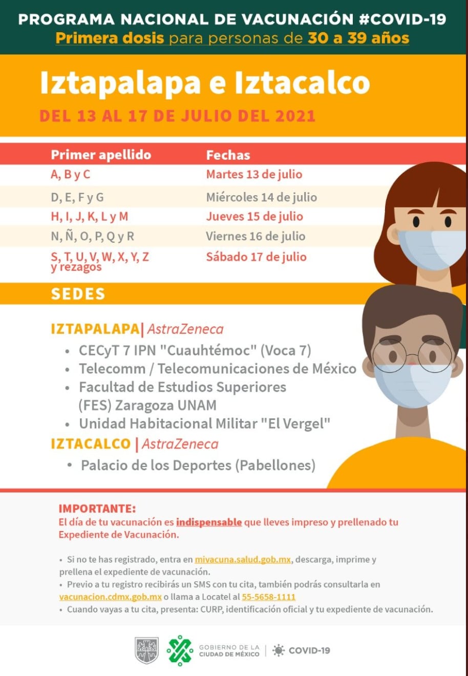 Vacunación de 30 a 39 años, Iztapalapa e Iztacalco