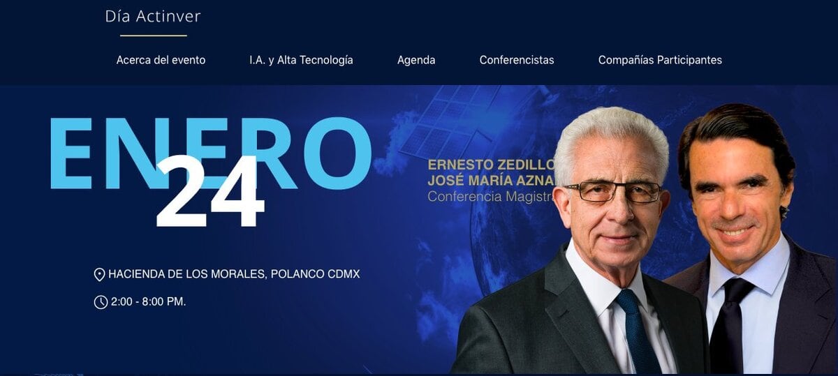 Anuncio de charla de Ernesto Zedillo y José María Aznar en Actinver Day
