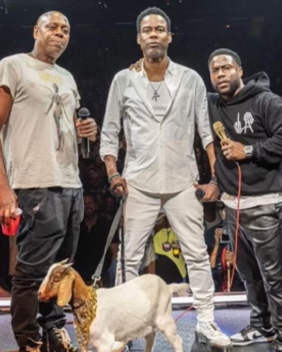 Dave Chappelle, Chris Rock y Kevin Hart en un show de comedia en Nueva York