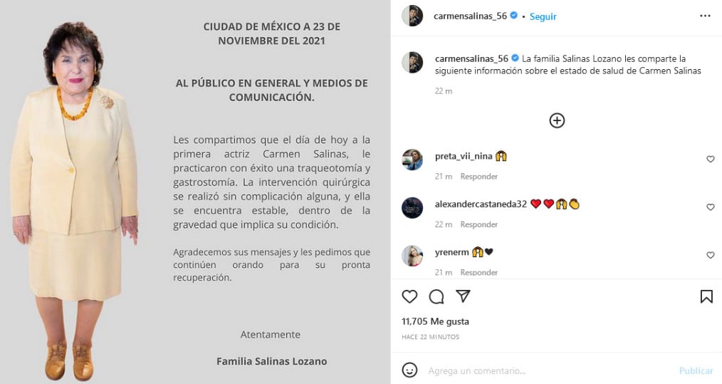 Carmen Salinas, informe de salud