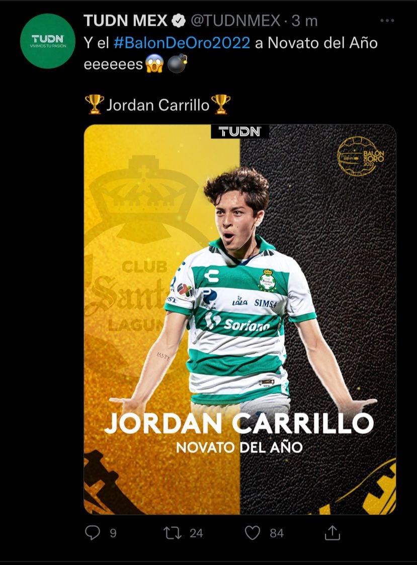 Jordan Carrillo fue nombrado como el Novato del Año de la Liga MX.
