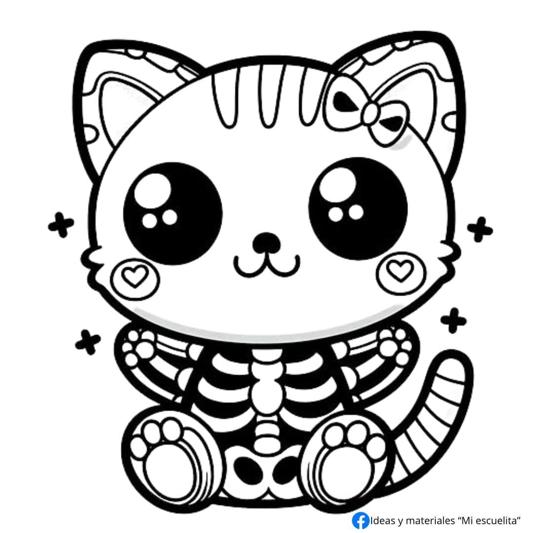 Plantillas bonitas de gatos para colorear el Día de Muertos