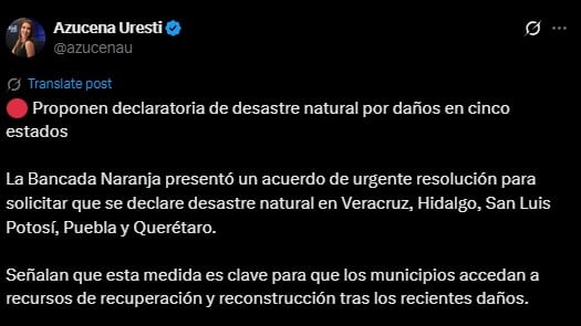 Movimiento Ciudadano pide declarar desastre natural en cinco estados tras las lluvias
