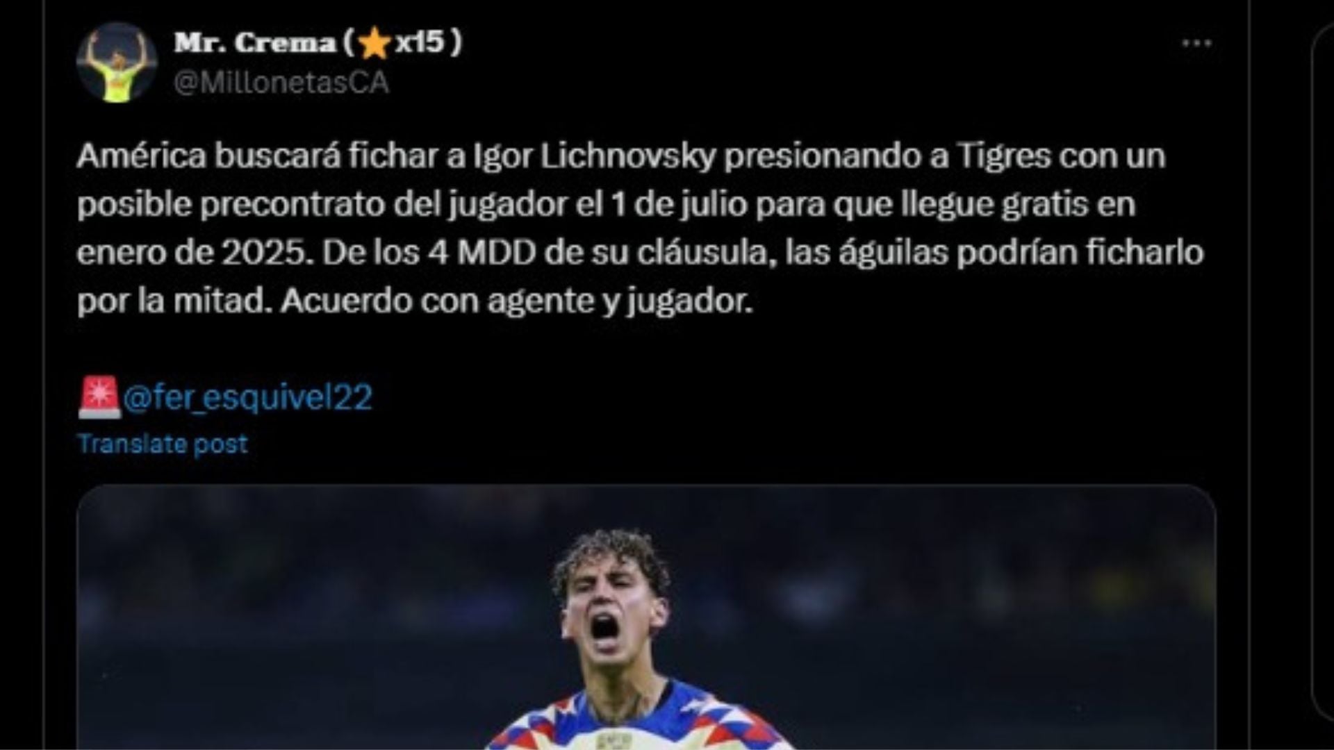 El plan de América para quedarse con Lichnovsky.