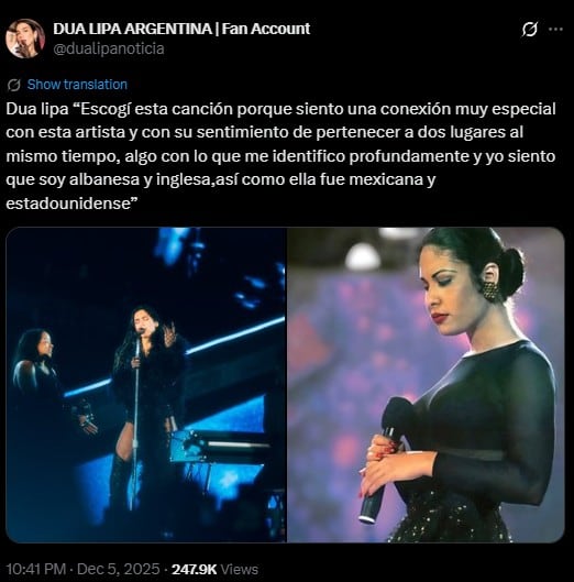 Por qué Dua Lipa cantó Amor prohibido de Selena en su concierto en México