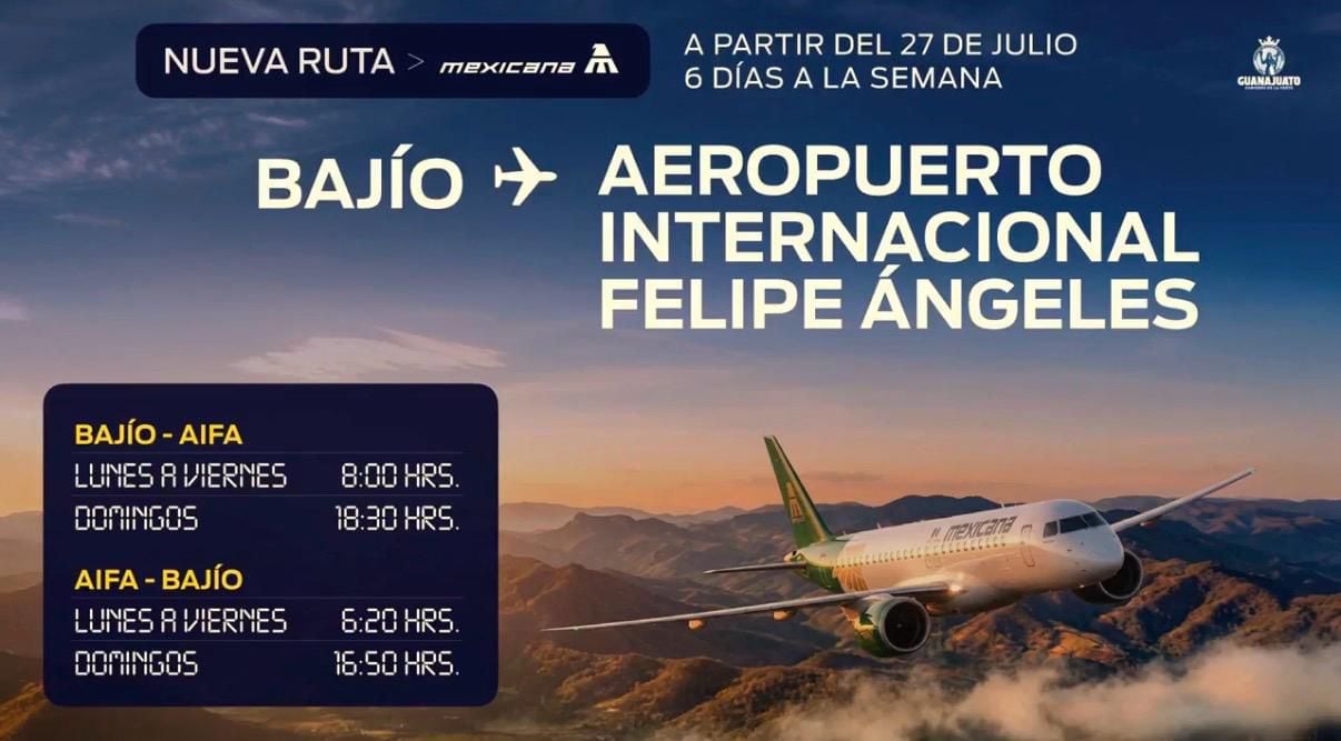 Nueva ruta Bajío-AIFA fortalecerá la conectividad aérea de Guanajuato.