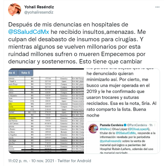 Periodista Yohali Reséndiz denuncia amenazas/ @yohaliresendiz