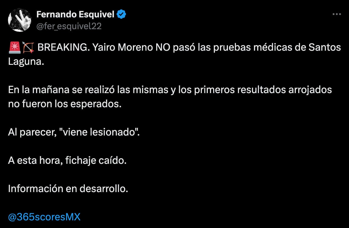 Yairo Moreno no llegará a Santos Laguna