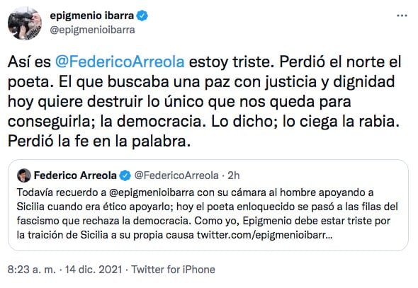 Tuit de Epigmenio Ibarra