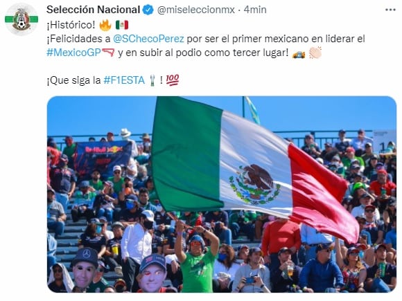 Selección de futbol de México felicita a Checo Pérez