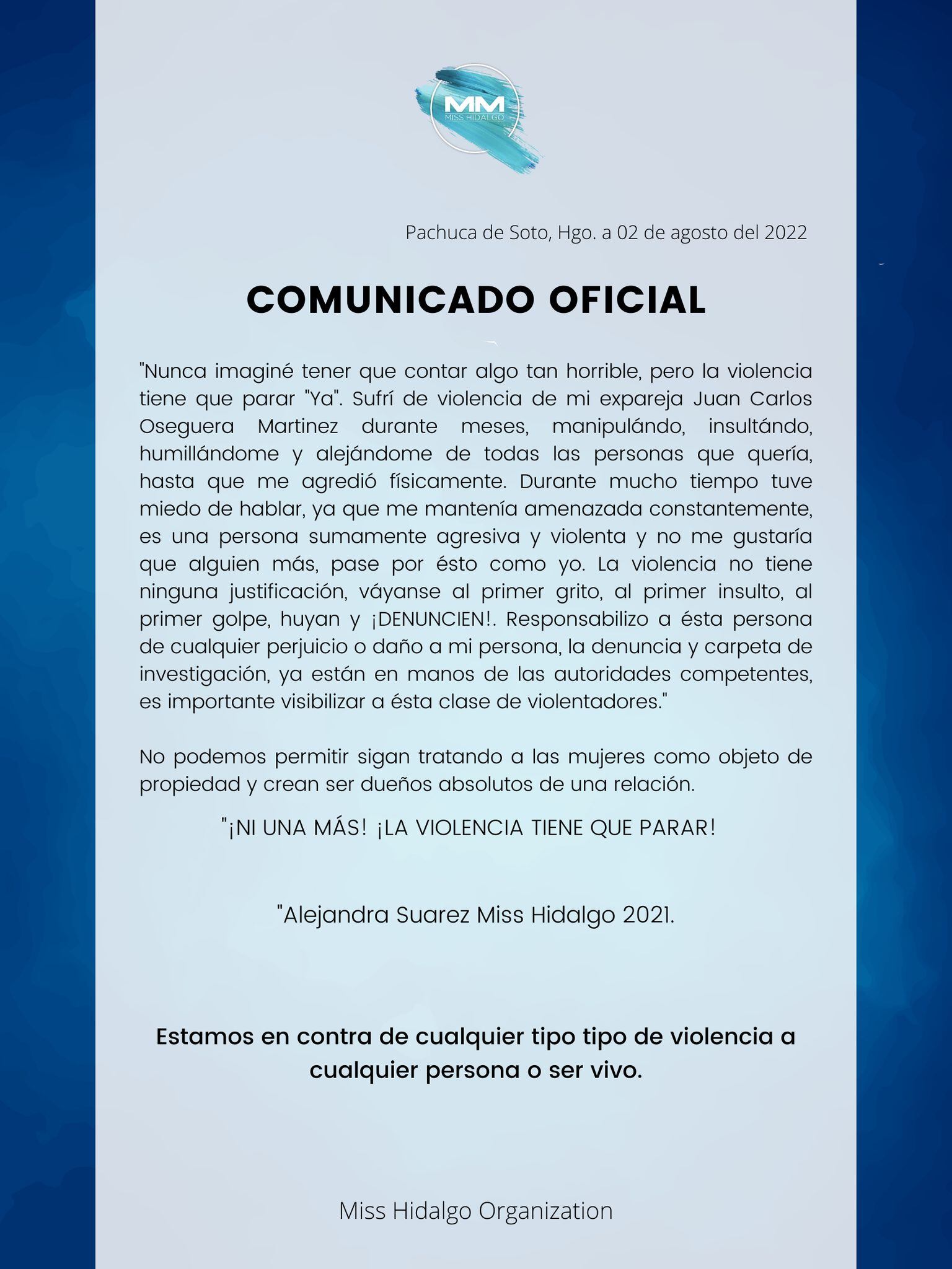Comunicado de Miss Hidalgo Organization/Facebook