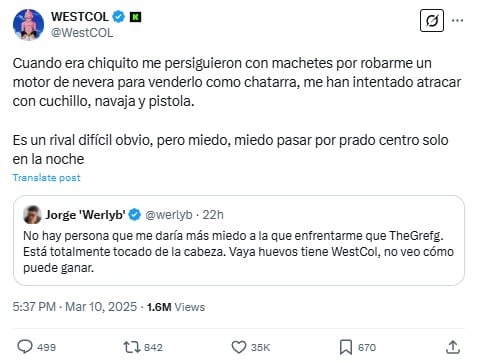Westcol, streamer colombiano, sobre su pelea contra TheGrefg
