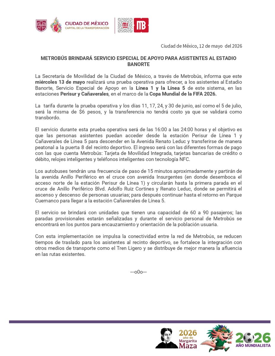 Ruta Metrobús Estadio Banorte Mundial 2026