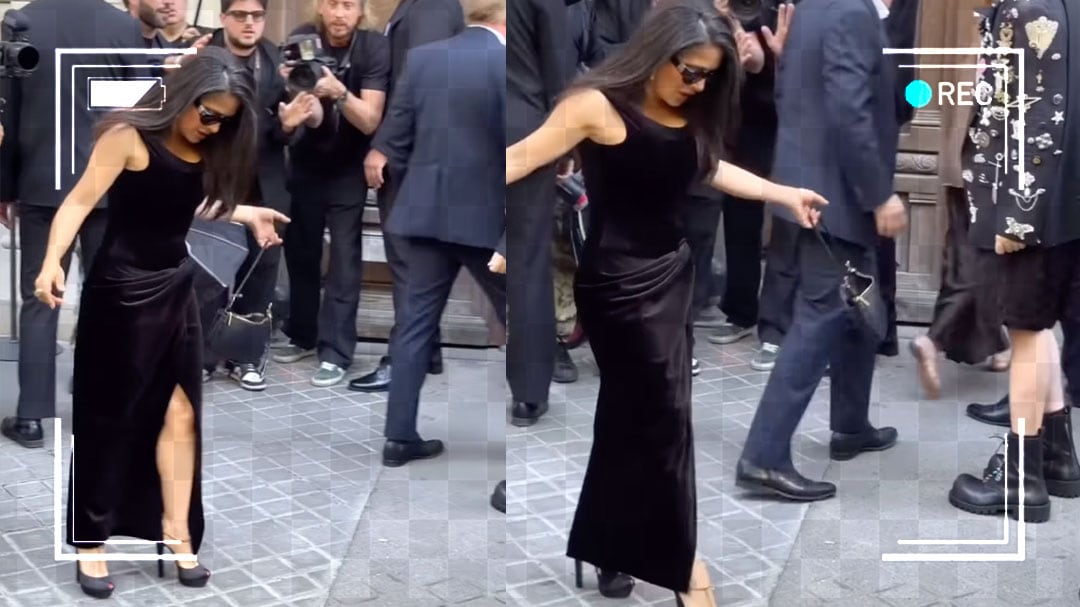 VIDEO: Un tacón traicionó a Salma Hayek en la Semana de la Alta Costura de París