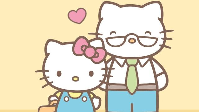 Dibujos de Hello Kitty con su papá para colorear por el Día del Padre