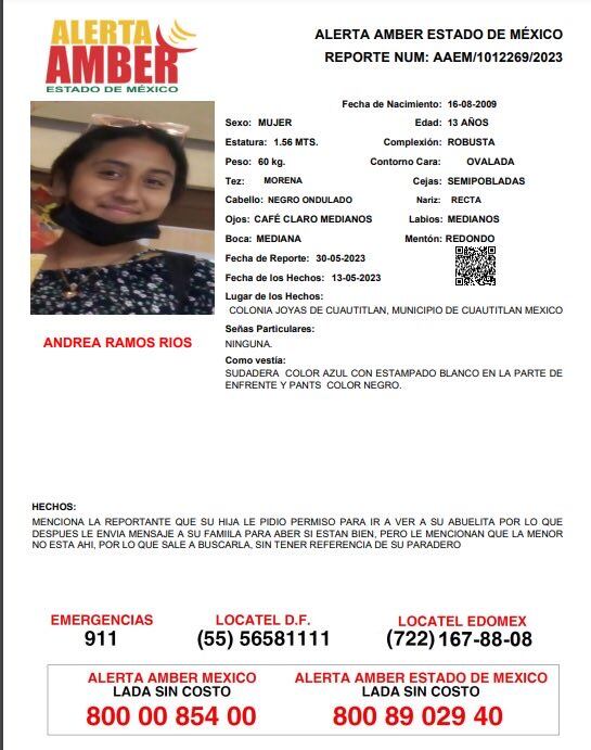 Andrea Ramos de 13 años desapareció en Cuautitlán Izcalli