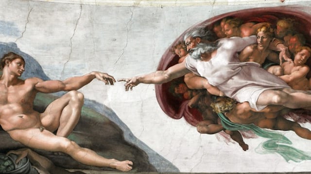 "La creación de Adán", fresco en el techo de la Capilla Sixtina, pintado por Miguel Ángel.