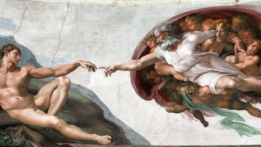"La creación de Adán", fresco en el techo de la Capilla Sixtina, pintado por Miguel Ángel.