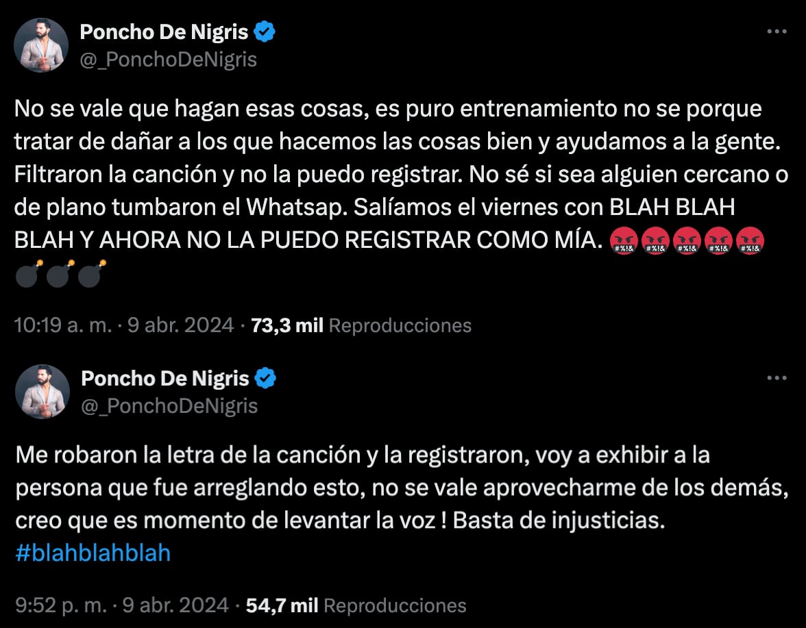 Poncho de Nigris se queja de que le robaron su nueva canción "Blah, blah, blah"