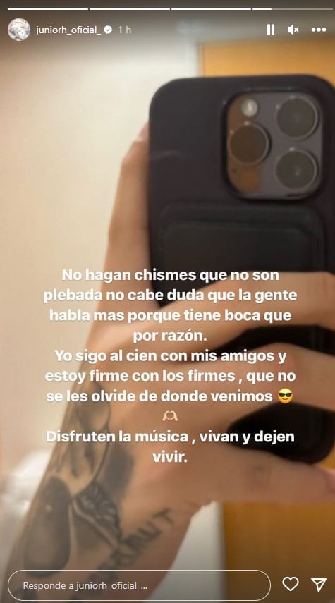 Instagram storie de Junior H sobre su polémica con Natanael Cano