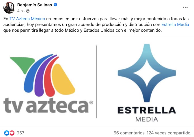 Benjamín Salinas sobre unión de TV Azteca y Estrella Media