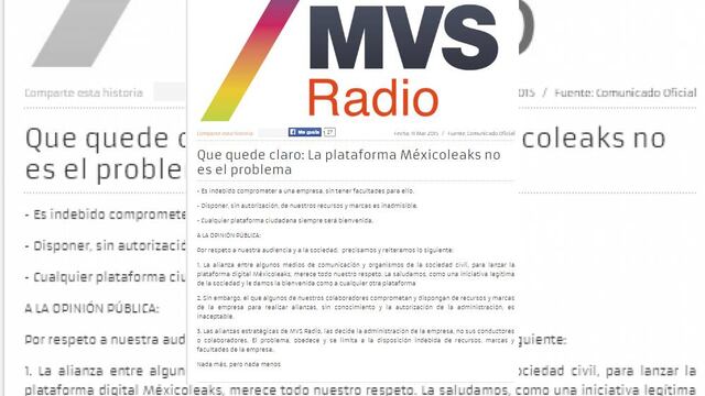 MVS: El problema no es con MéxicoLeaks; prevén salida de Aristegui en redes sociales