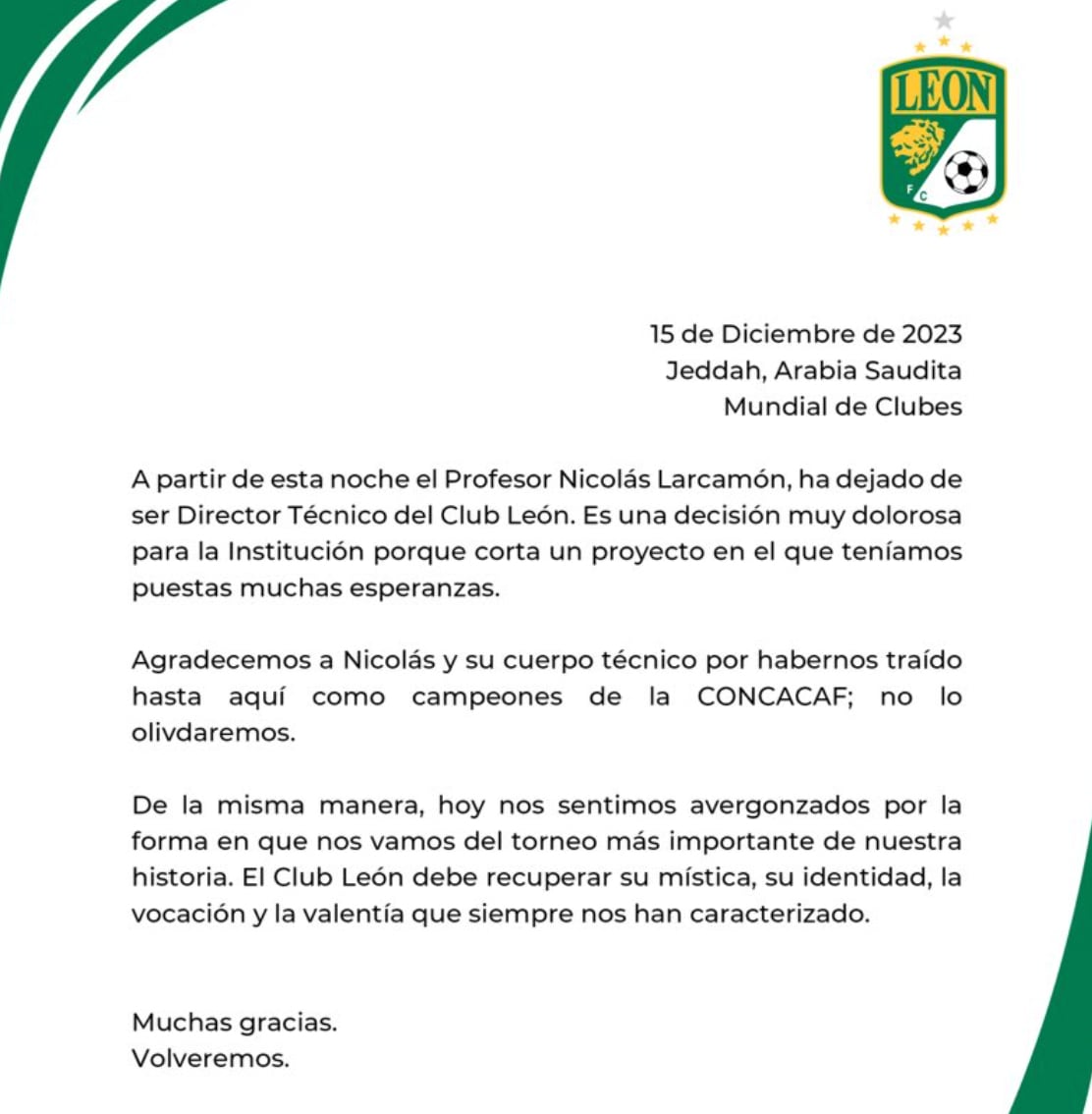 Club León corre a Nicolás Larcamón